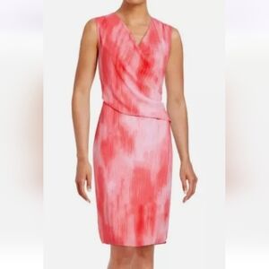 T TAHARI 'Seraphina' Pink Tie Dye Crepe Surplice Shift Party Dress